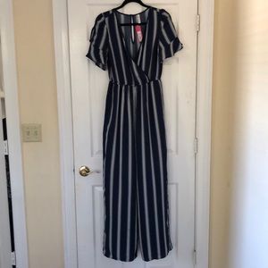 Navy blue striped jumpsuit